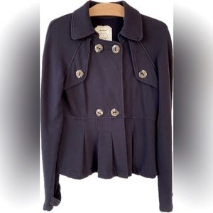 Anthropology Allihop navy blue pleated double-breasted springtime jacket